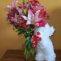 Rose & Lily Celebration with Bear Flower Arrangement is adorable
