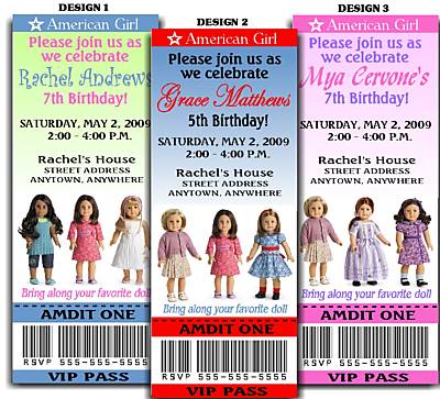 american girl doll ticket style invitation