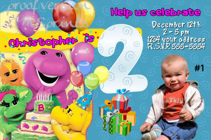 Personalized Barney Birthday Party Invitation